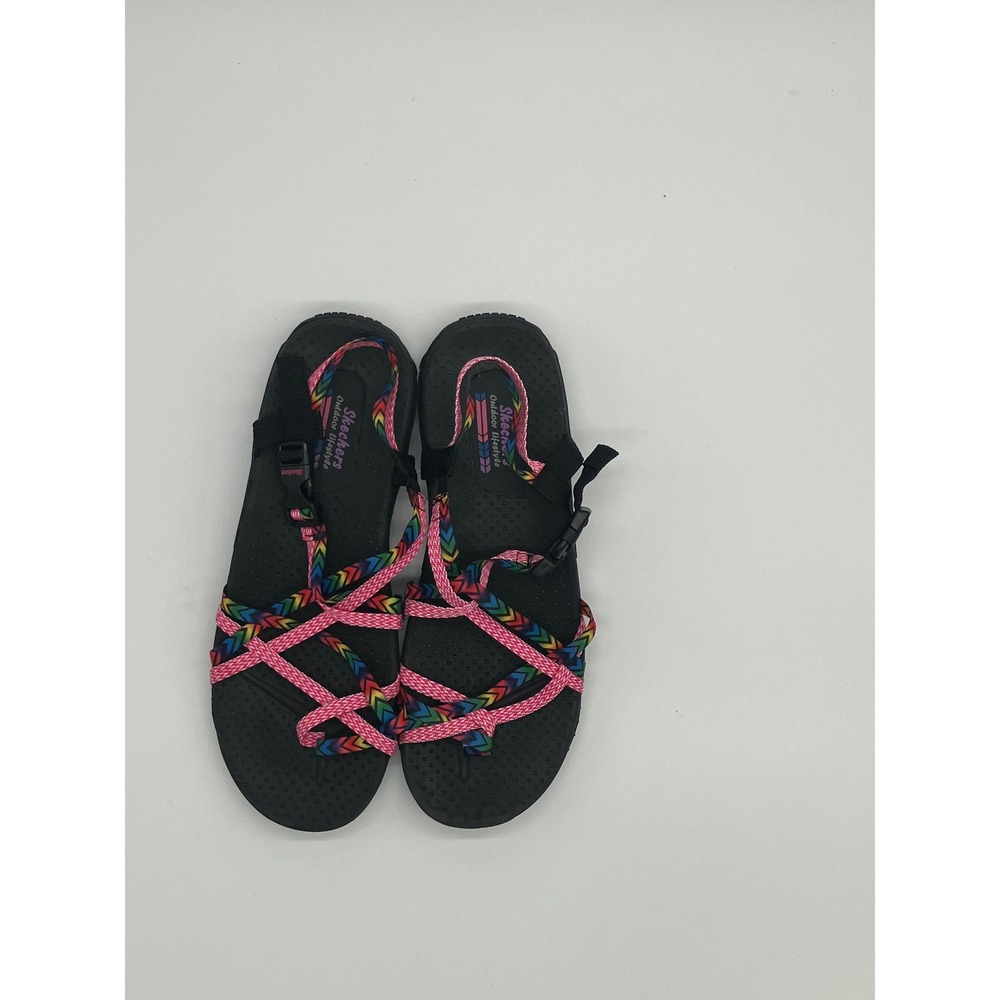 Skechers Reggae Multi-Strap Toe Sandals Womens Size 10 Black Pink Outdoor Hiking